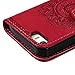 MOLLYCOOCLE iPhone SE & 5 & 5S Case, Stand Wallet Premium PU Leather Skin Cover Magnetic Flip Folio TPU Cushion Bumper Embossed Flower Design for iPhone SE & 5 & 5S & Bling Butterfly Dust Plug,Red