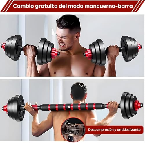 Kit de Pesas y Mancuernas, Barras para Ejercicio Multiusos,10/15 KG Set de Mancuernas Ajustables con 4 Modos como Barra, pesas rusa y mas combinaciones para Hombres/Mujeres