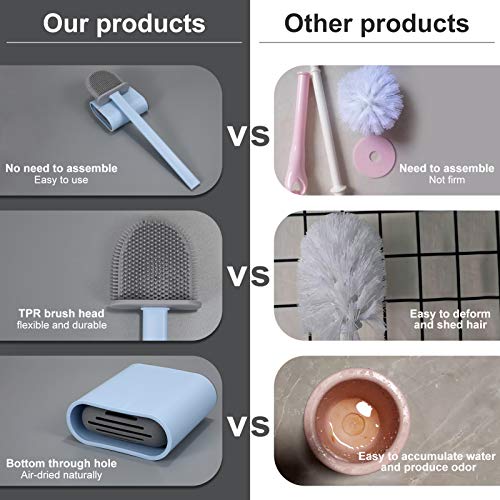 WERFORU Toilettenbürste, praktischer TPR-Bürstenkopf WC Bürste, Keine Tote Ecke Klobürste, Toilettenreinigungsbürste mit Sockel, kein Halter, 1 Stück, blau