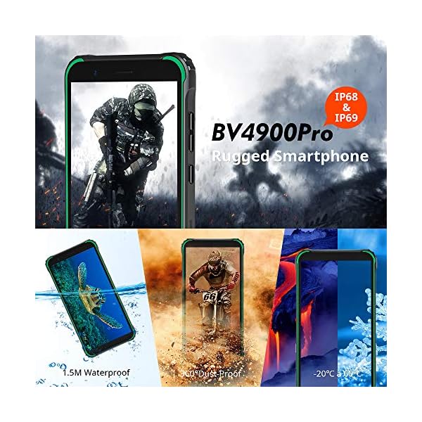 Rugged-Phone-Blackview-BV4900-Pro-Rugged-Smartphone-Android-10-Unlocked-57inch-HD-4GB64GB-256GB-Extension-5580mAh-Battery-IP68-Waterproof-4G-Smartphone-13MP5MP-Dual-SIM-NFC-OTG-Green Rugged Phone, Blackview BV4900 Pro Rugged Smartphone Android 10 Unlocked, 5.7inch HD+, 4GB+64GB (256GB Extension…