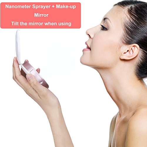 LOETAD Makeup Mirror Nano Ionic Cool Mist Face Hydration Sprayer Portable Makeup Mirror Travel Cosmetic Mirror (Rose Gold)