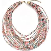 Bohemian Multi Layer Chunky Seed Beads Cluster Collar Choker Necklace for Women Summer Beach Holiday Party Jewelry