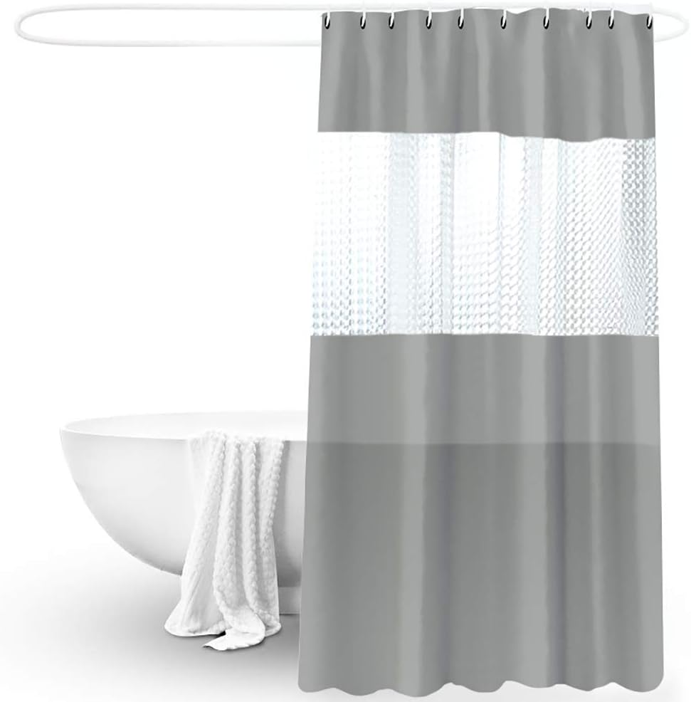 Encozy Shower Curtain,Waterproof Mould Proof Resistant Bathroom Curtain Washable Bath Curtain 180x200cm with 12 Hooks (grey)