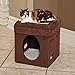 MidWest “The Original” Curious Cat Cube, Cat House / Cat Condo in Brown Faux Suede & Synthetic Sheepskinthumb 1