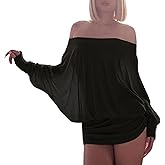Ophestin Off The Shoulder Batwing Dress for Women Ruched Casual Going Out Long Sleeve Mini Dresses Loose