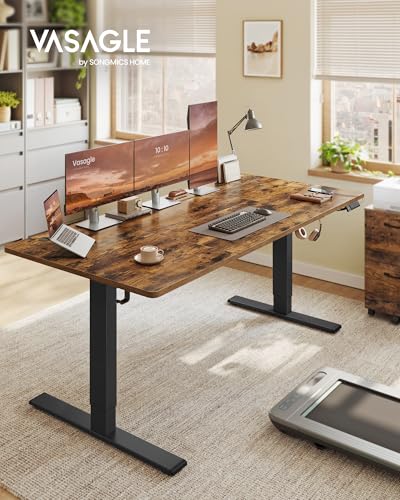 VASAGLE Höhenverstellbarer Schreibtisch, 180 x 80 cm, USB-C-Anschluss, Ablage für Steckdosenleiste, Stehtisch, Erinnerung bei langem Sitzen, 3 Speichertasten, für Büro, vintagebraun LSD148KD02 thumbnail 3