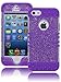 iPhone SE Case, Bastex Heavy Duty Hybrid Protective Case - Soft Neon Purple Silicone Cover with Clear Sparkly Glitter Design Shell for Apple iPhone SE, 5, 5S, 5G