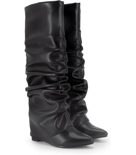 Amazon.com | Modatope Black Boots for Women Fold Over Knee High