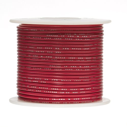 Remington Industries 18PTFESTRRED100 18 AWG Gauge Stranded Hook Up Wire, 100 feet Length, Red, 0.0403