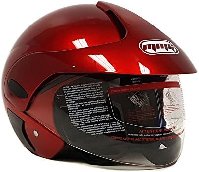 Motorcycle Scooter Open Face Helmet DOT Street Legal - Flip Up Shield - Shiny Burgundy - 203 (Small)
