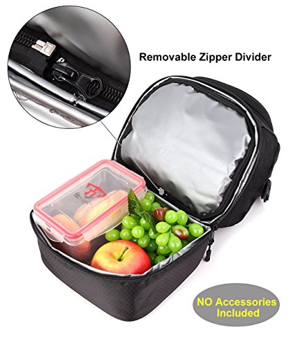 Lunch Bag For Boys Men Women Kids, F40C4TMP YKK Zipper Insulated Soft Tote Cooler Box With Pocket,Shoulder Strap, Medium Black (6 Can)