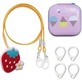 Hearing aid Clips otoclip to Prevent Loss for Children Adults, Anti-Lost Hearing aid Lanyard Protector BTE Clip Holder Rope with Silicone Loops and PU Carry case (Strawberry, Two Ear)