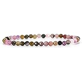 Angelstones Natural Gemstone Small Beaded Stretch Bracelet, 4mm Faceted Round Beads, Crystal Healing Bracelet for Women