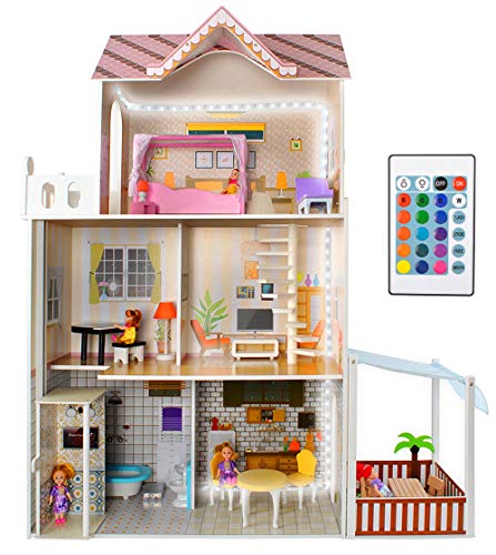 Puppenhaus Puppen-Villa mit Zubehör aus Holz 120 cm hoch Mädchen Spielzeug ab 3 Jahren 9152