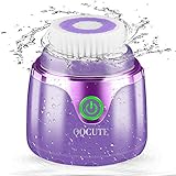 Sonic Facial Cleansing Brush, QQcute Waterproof Face Brush, Smart Timer, Wireless Charging Face Scrubber with 3 Modes and 2 Brush Heads for Deep Cleansing, Exfoliating Galvanic Machines, Purple