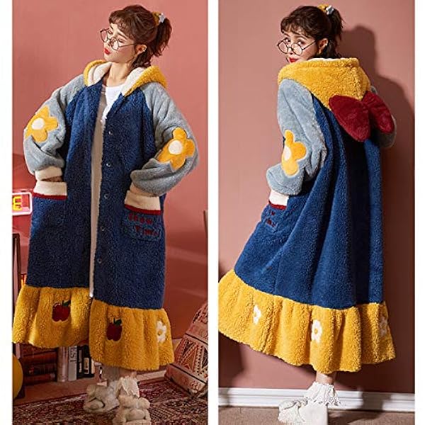 Tr Yishengtr Yisheng Peignoir En Flanelle De Velours Corail Hiver Femme Chemise De Nuit Blanche Neige