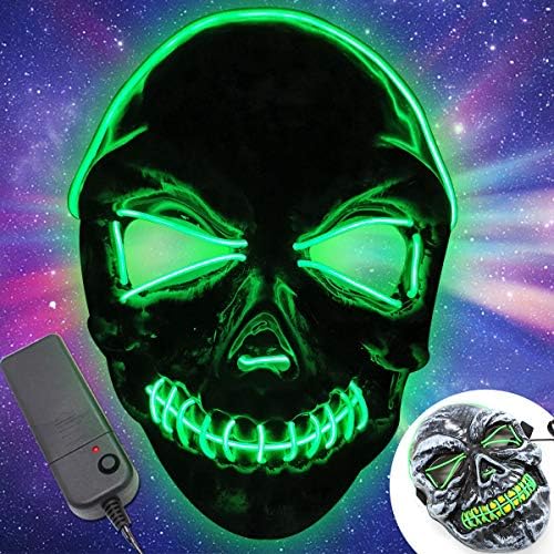 Halloween LED Scary Mask-Festival Halloween Skeleton Light Up Mask for Children Kids Girls Women Men Cosplay Costume EL Wire/3 Mode Glow in The Dark Rave Mask for Halloween Party Favor Supplies
