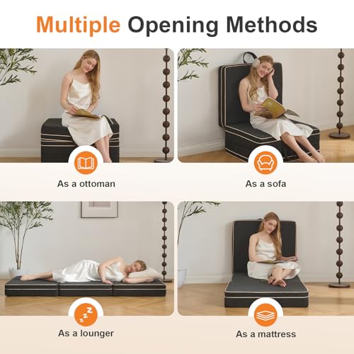 OIGAE Colchón Plegable 75x195x15cm, Colchoneta Plegable de Espuma Viscoelástica en Tres Partes, con Espuma de Tres Capas, para Hogar, Viajes y Acampada, Funda Lavable, Asas, Base Antideslizante, Gris