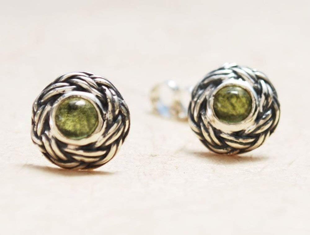 Unique Handmade Sterling Silver 925 Real Natural Peridot Personalized August Birthstone Large Round Stud Earrings For Her