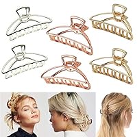 VinBee 6 PACK Large Metal Hair Claw Clips Hair Catch Barrette Jaw Clamp for Women Half Bun Hairpins for Thick Hair (Silver + Gold + Rose Gold)