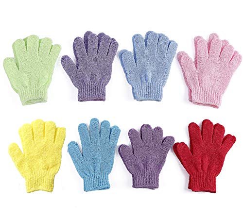 8 Pairs Double Sided Exfoliating Gloves Body Scrubber Scrubbing Glove Bath Mitts Scrubs for Shower, Body Spa Massage Dead Skin Cell Remover
