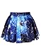 Womens Blue Galaxy Cosmos Digital Print Stretchy Flared Pleated Casual Mini Skirt Blue Galaxy One Size