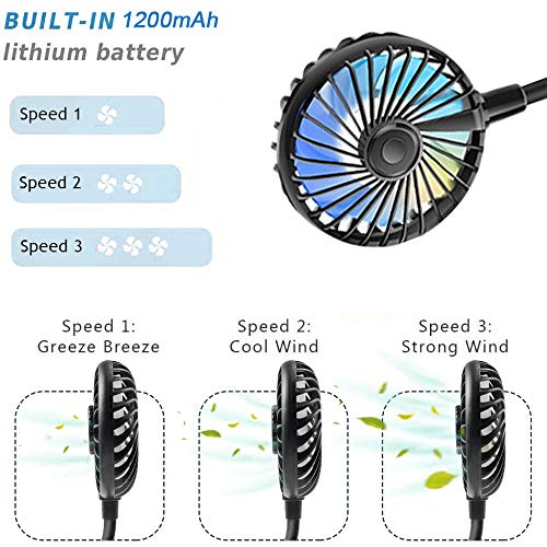 EKUPUZ Hands Free Portable Neck Fan Mini USB Personal Fan Rechargeable Headphone Design Pocket Fan with 3 Speeds Adjustable Air Flow and Night Light for Travel Outdoor Office Home Sports