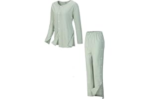 Aylashine Unisex Patient Pajamas, Zipper Patient Gowns，Post-Operative Nursing Clothing,Green XL