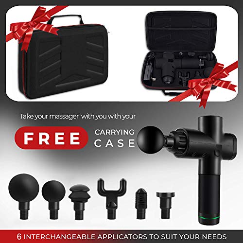 Massage Gun, 2019 Newest Professional Deep Tissue Massager with Ultra-Quiet 6-Speed Touch Screen Adjustment, Timer Function and 6 Massage Heads for Muscle Tension Relief