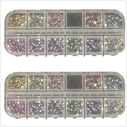 Ardisle 6000 Pcs x 2mm RHINESTONE ROUND GEMS FOR NAIL ART - 12 COLOURS + PICKER TOOL