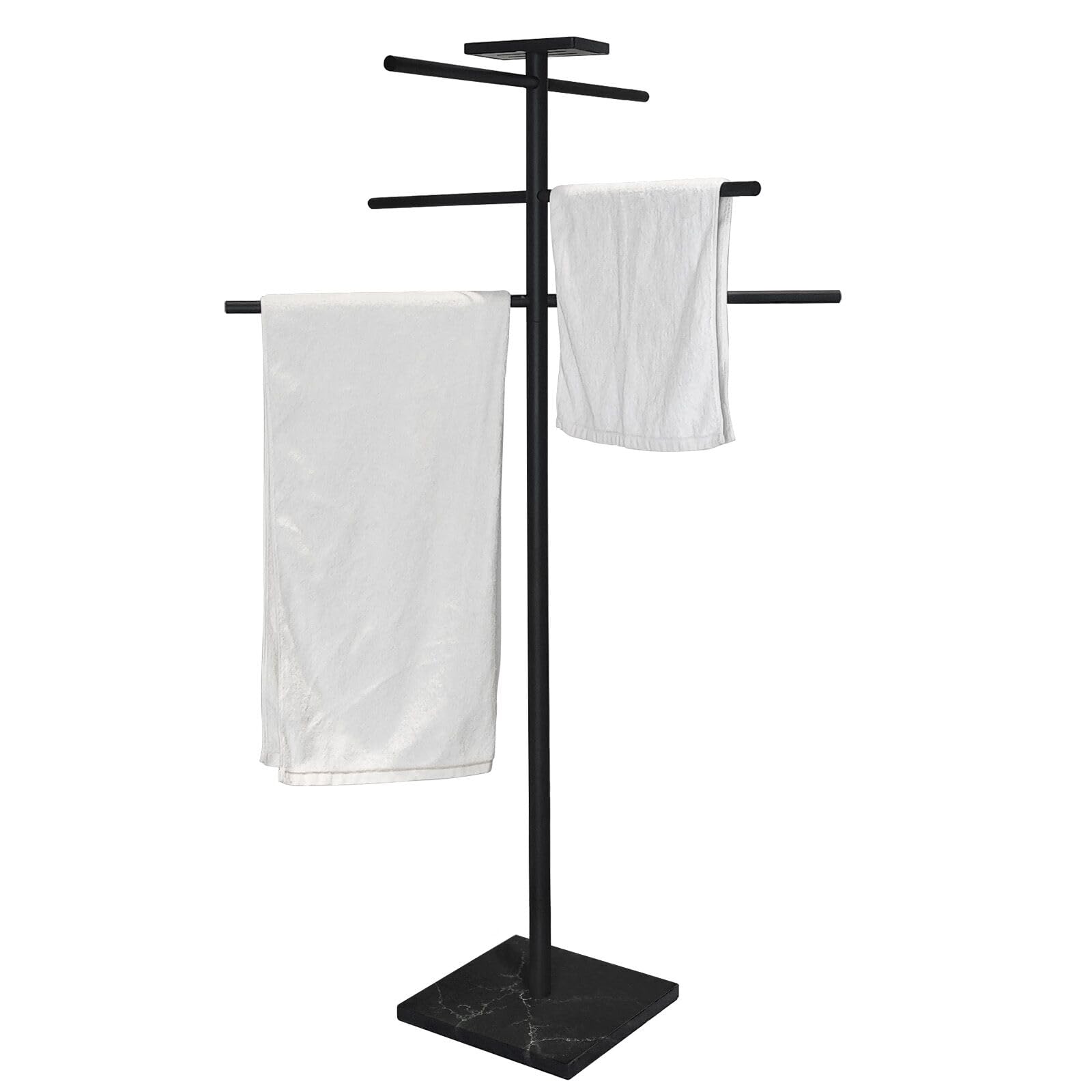 Photo 1 of EADOT Swimming Pool Towel Rack with Tray, 304 Stainless Steel 6 Arms Freestanding Swimming Pool Towel Holder,Black Marble Base Outdoor Bath Sheet Drying Bar for Spa, Hot Tub & Patio