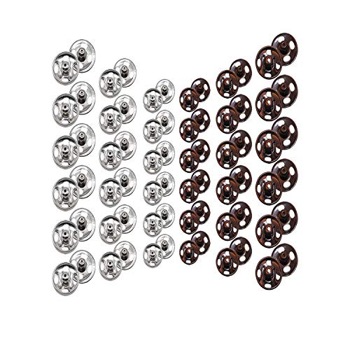 Meikeer 100 Sets Sew-on Snap Buttons Brass Snap Fastener Buttons Press Button Sew on Press Studs for Sewing Clothing Silvery and Black(8.5mm,10mm,12mm)