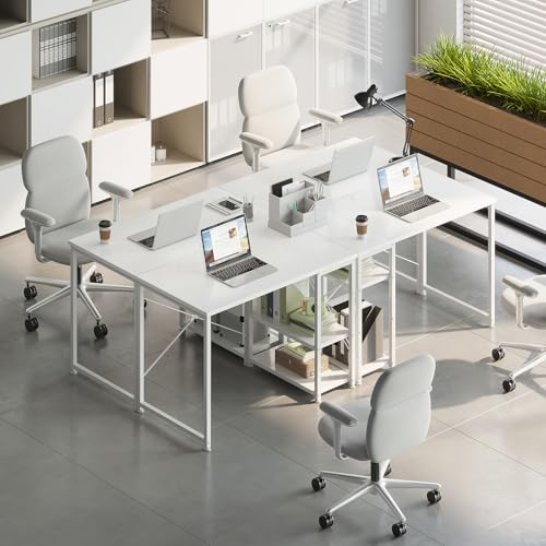 ODK Desk with Storage, 100 x 48 cm Computer Desk with Height-Adjustable and Reversible Shelf, Stable Computer Table for Telework Gaming Students, White