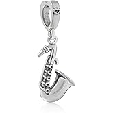 Love Music Saxophone Charms 925 Sterling Silver Music Dangle Charms Fits Pandora 3mm Snake Chain Bracelet