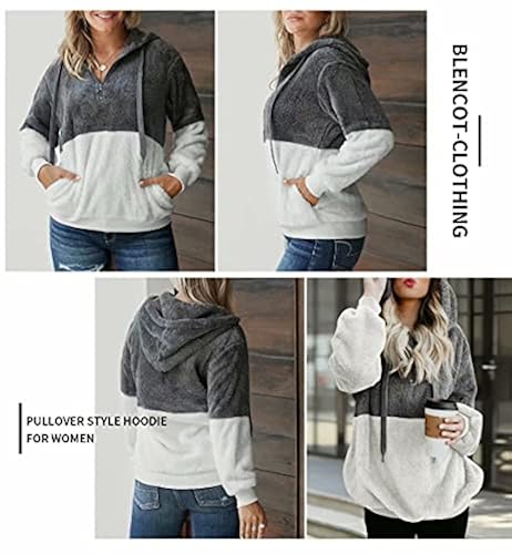 BLENCOT Womens Casual Loose Baggy Hoodies Color Block Warm Fuzzy