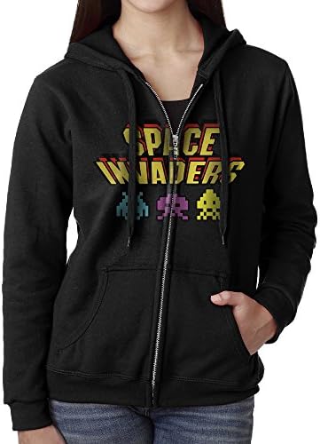 Women's Space Invaders Logo Full Zipper Pocket Hooded Medium