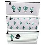 Canvas Student Pencil Case Box Pen Pouch Coin Purse Pouches Cosmetic Makeup Bag Cactus Pastoral Bandage Set of 3