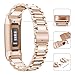 Dsytom Compatible with Fitbit Charge 3 Bands/Charge 3 Band Women Men Small Large,Stainless Steel Replacement Strap Bracelet Wrist Metal Band for Charge 3 Smart Watch(Rose Gold)