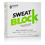 SweatBlock Antiperspirant - Clinical Strength-Jumbo Size Pack- Reduce sweat up to 7-days per use-16 Towelettes