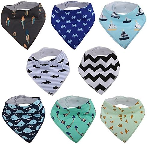 Baby Bandana Bib for Drooling and Teething, Soft Organic Absorbent Cotton, Hypoallergenic โ Unisex Gift Set 8-Pack โ Sailing Story Set โ by Vicsou