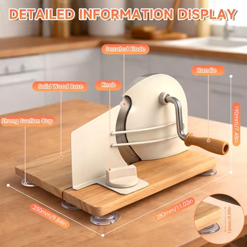 Manual Bread Slicer for Homemade Sourdough, Adjustable Thickness and Foldable Base, Stainless Steel Serrated Blade, with Engraved Scale Line Bread Guide Hand Crank Bread Cutter