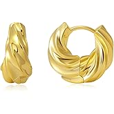 Aprilery 14K Gold Plated Hoop Earrings for Women, Trendy Gold Hoop Earrings Statement Cuff Lightweight Hypoallergenic Jewelry for Her