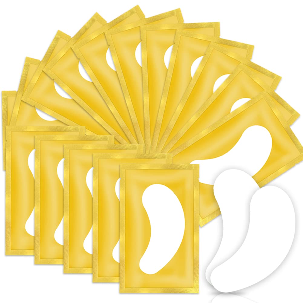 Eye Gel Pads, 50 Pairs Lint Free Eyelash Patches, Under Eye Gel Pads for Pro Salon and Individual Eyelash Extension (Gold)