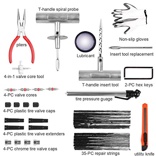 Tire Repair Tool Kit to Repair Punctures and Plug Flats, Heavy Duty ATV Tires Repair Kit for Motorcycle, ATV, Jeep, Truck and Tractor Flat Tire with Instruction & Portable Case