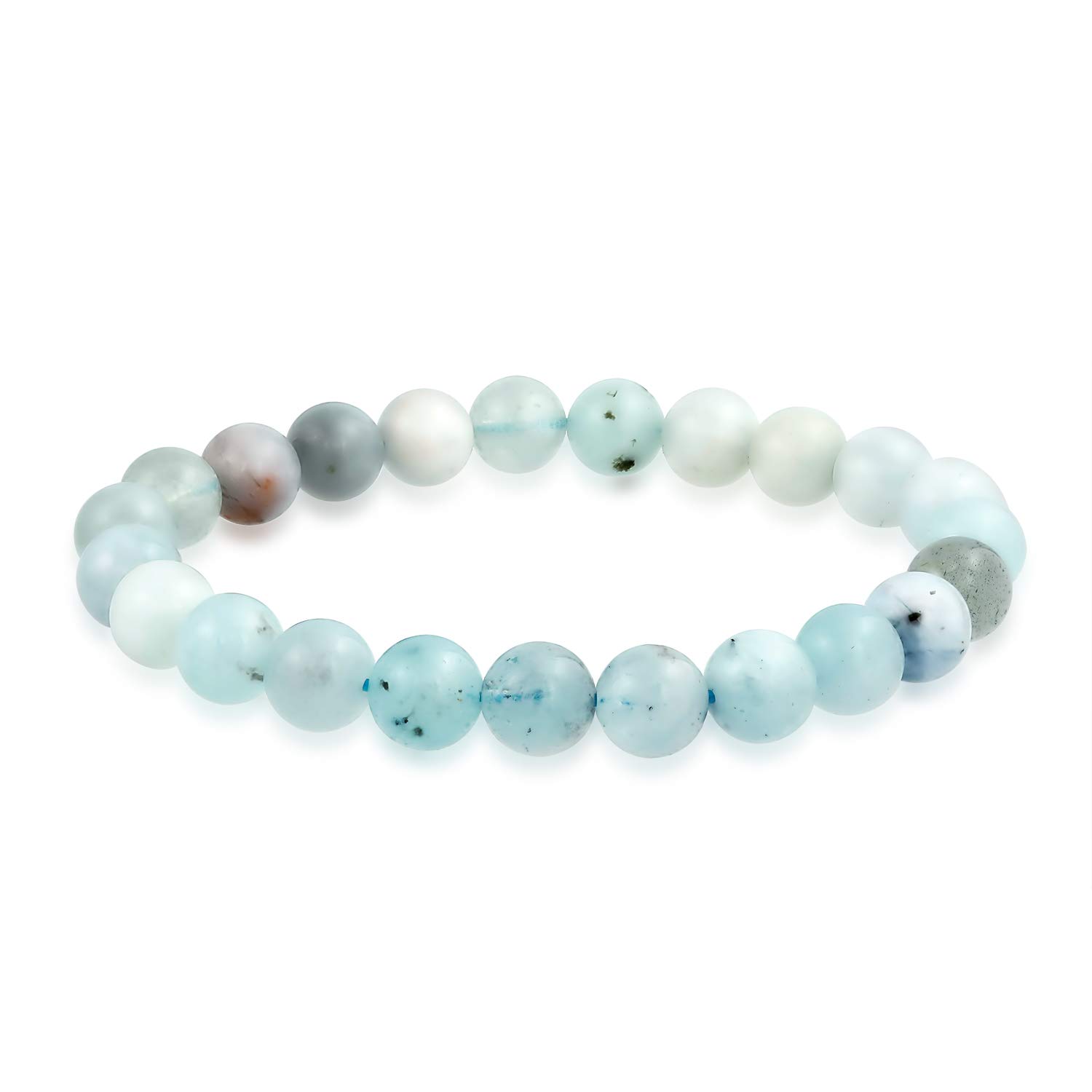 Bling Jewelry Light Blue Natural Shades Aquamarine Gemstone Round Bead Ball 8MM Stacking Stretch Bracelet For Women Men Teen Unisex