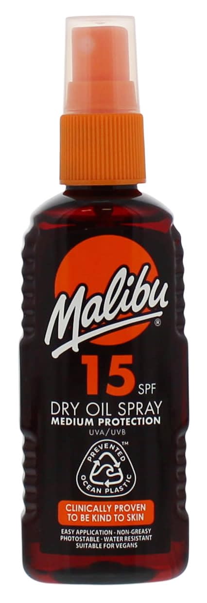 Malibu Sun SPF 15 Non-Greasy Dry Oil Spray for Tanning, Medium Protection, Water Resistant, 100ml