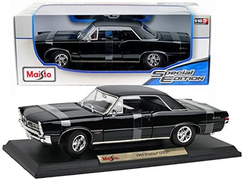 Maisto Special Edition Series 1:18 Scale Die Cast Car Set - Black Color Two-Door Hardtop Coupe 1965 PONTIAC GTO with Display Base