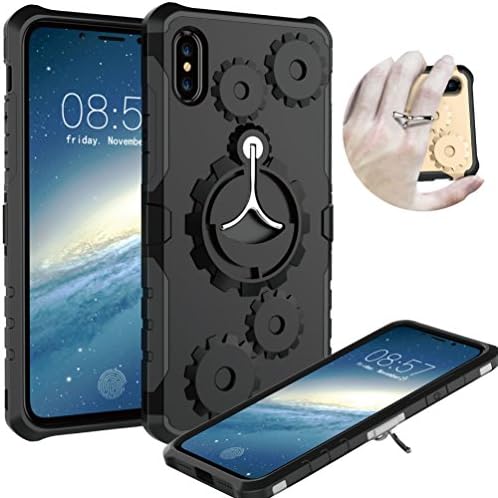 iPhone X Case, Heavy Duty Dual Layer Case Built-in Kickstand Phone Ring Holder [Military Grade Drop Tested] Full body Protection Shock Absorb Bumper Corner for iPhone X 2017 Release(Black)