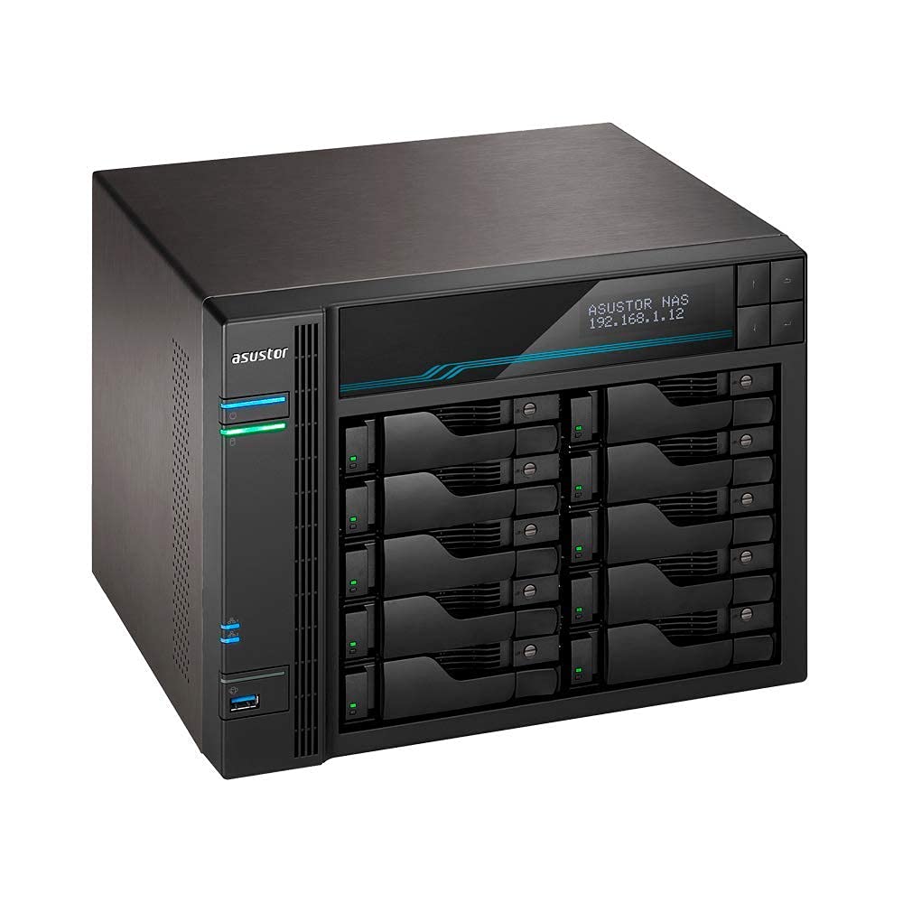 Asustor Lockerstor 10 AS6510T - 10 Bay NAS, 2.1GHz Quad-Core, 2 M.2 NVMe SSD Slot, 10GbE Port, 2.5GbE Port, 8GB RAM DDR4, Enterprise Network Attached Storage (Diskless)