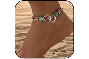IQIC Ankle Bracelets for Women Waterproof Elastic Heart Anklet Stretchy Ankle Bracelets Colorful Beaded Anklets Boho Ankle Bracelets Silver Beach Anklet Jewelry Accessories for Summer